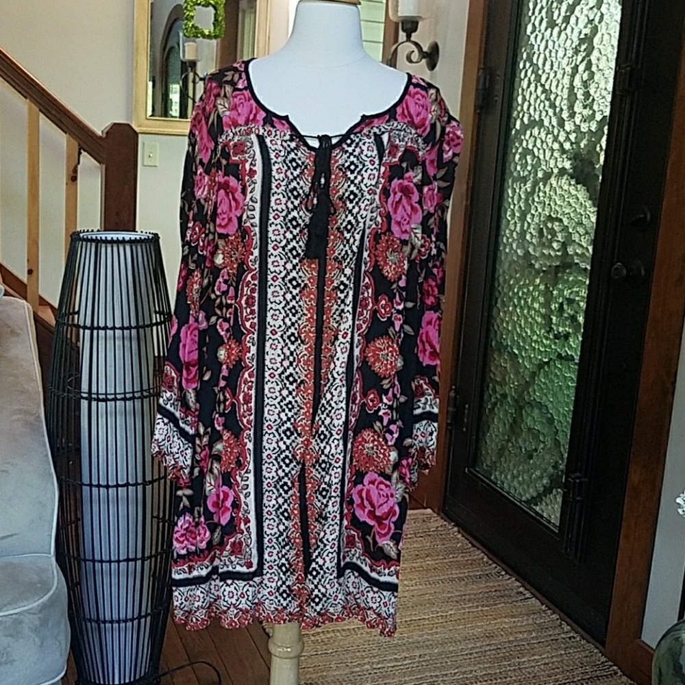 ANGIE COTTON LONG SLEEVE DRESS ROSES